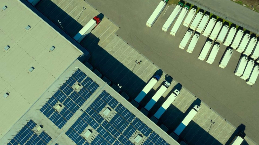 Top view of Warehouse with solar panel