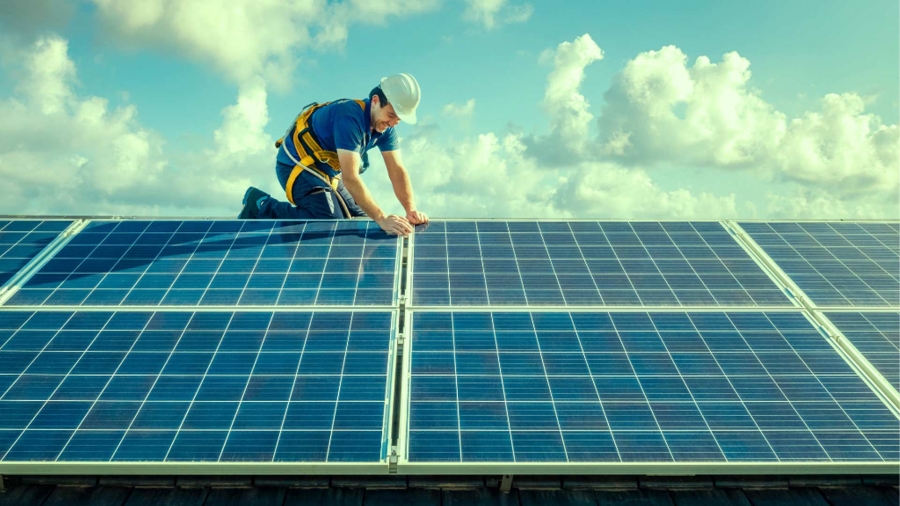 Man with solar panel